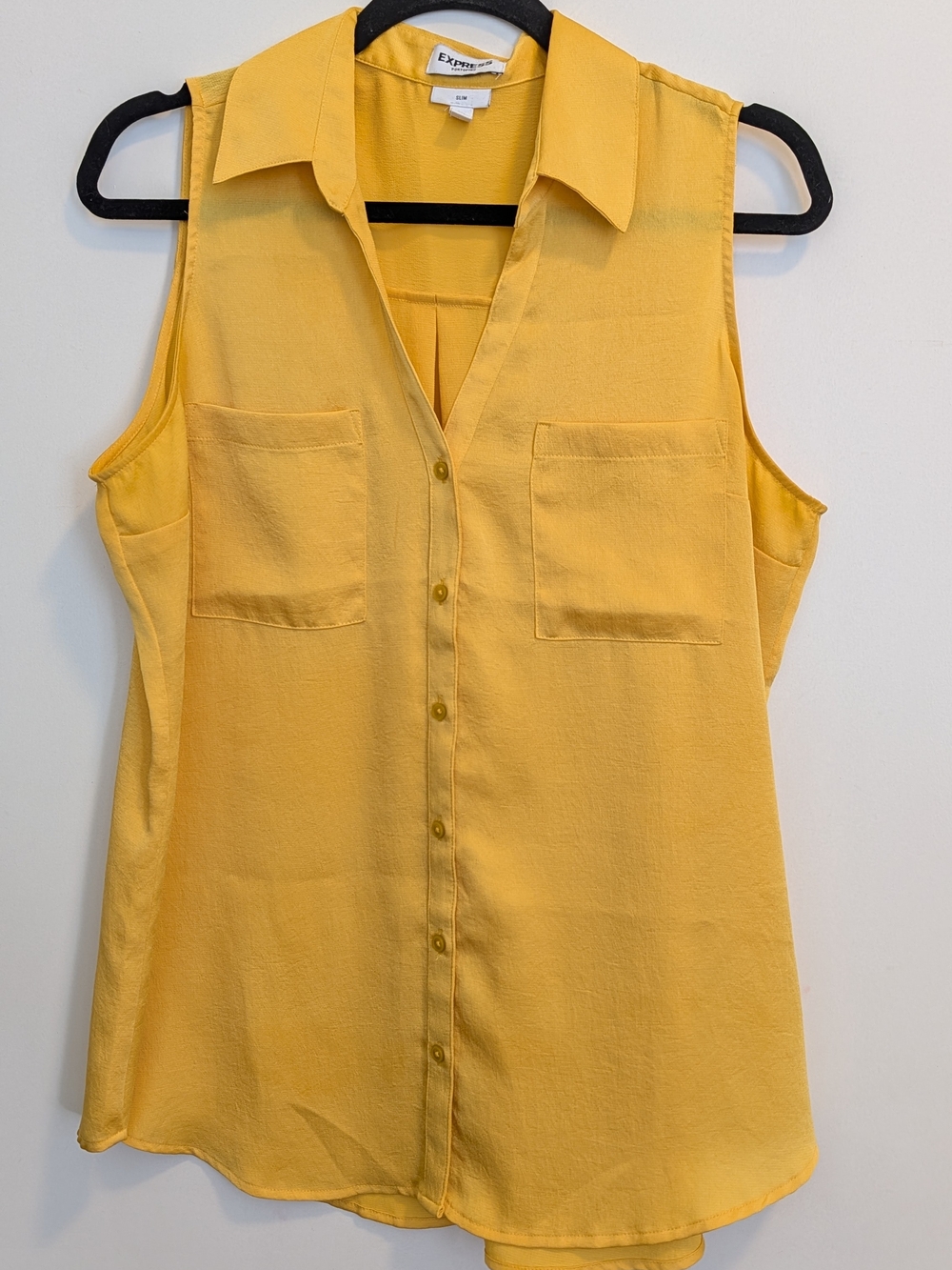 Express Sleeveless Button-Front Blouse in Yellow